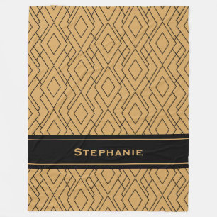 Personalised Gold and Black Art Deco Pattern Fleece Blanket