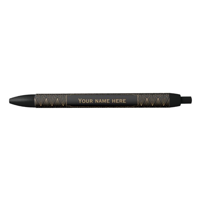Personalised Gold and Black Art Deco Pattern Ink Pen (Front)