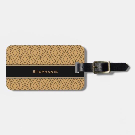 Personalised Gold and Black Art Deco Pattern Luggage Tag