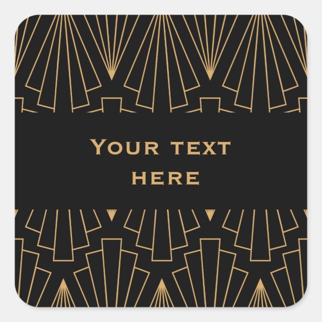 Personalised Gold and Black Art Deco Pattern   Square Sticker (Front)