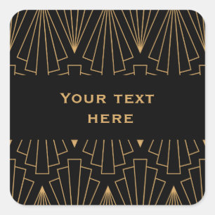 Personalised Gold and Black Art Deco Pattern Square Sticker