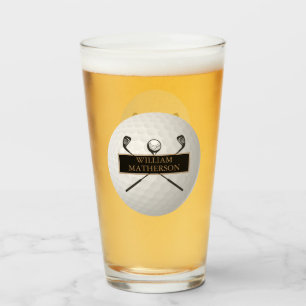 Personalised Gold and Black Golf Ball Classic Glass