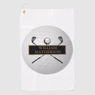Personalised Gold and Black Golf Ball Classic Golf Towel