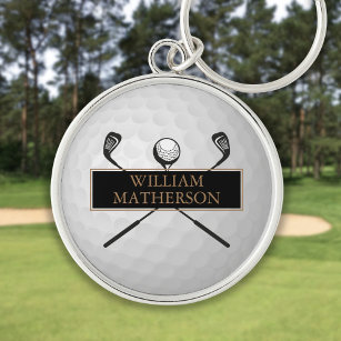 Personalised Gold and Black Golf Ball Classic Key Ring