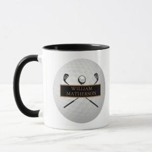 Personalised Gold and Black Golf Ball Classic Mug