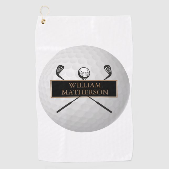 Personalised Gold and Black Golf Ball Classic Towel (Front)