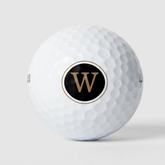 Personalised Gold and Black Monogram Inital Golf Balls (Front)