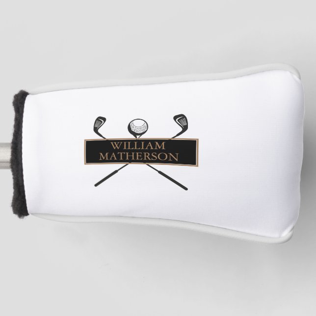 Personalised Gold and Black Stylish Golf Head Cover (Front)