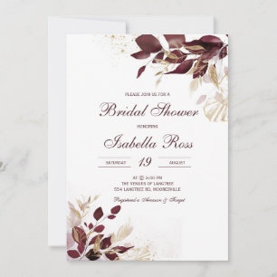 Personalised Gold and Burgundy Bridal Shower Invitation