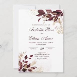 Personalised  Gold and Burgundy Wedding Invitation