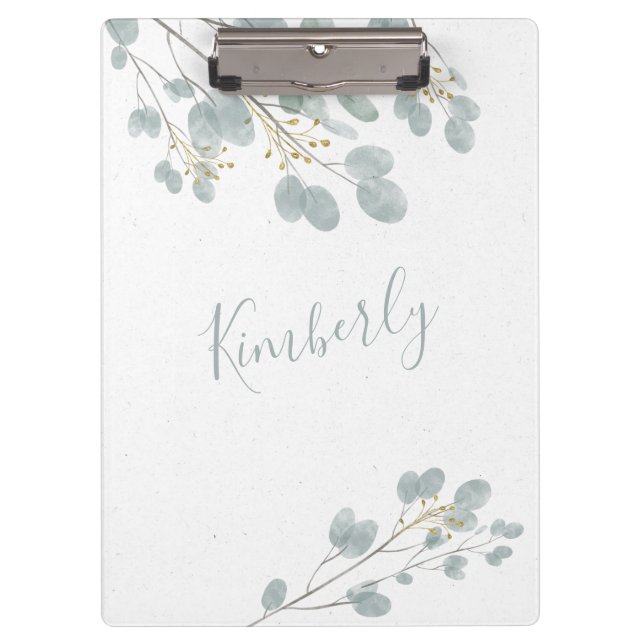 Personalised Gold and Eucalyptus Clipboard (Front)