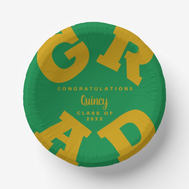 Personalised Gold and Green Graduation Paper Plate (Front)