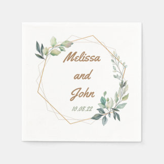 Personalised Gold and Green Wedding  Napkin