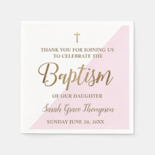 Personalised gold and pink white baby girl baptism napkin