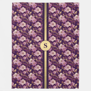  Personalised Gold and Purple Asian Floral  Fleece Blanket