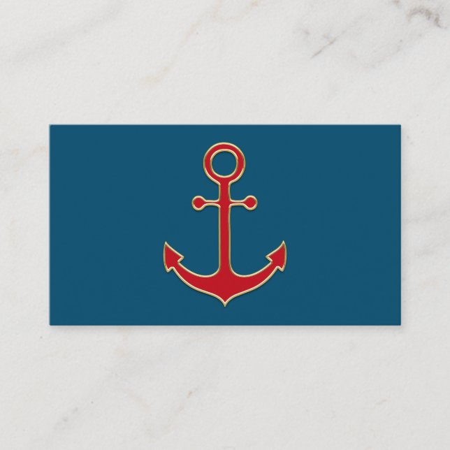 Personalised gold and red captain's anchor business card (Front)
