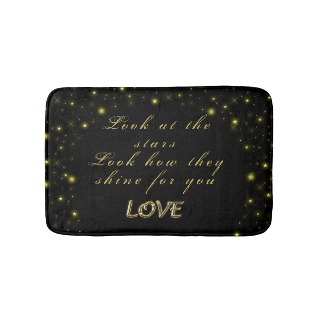 Personalised Gold and sparkles stars on black  Bath Mat (Front)