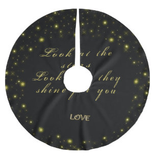 Personalised Gold and sparkles stars on black Brushed Polyester Tree Skirt