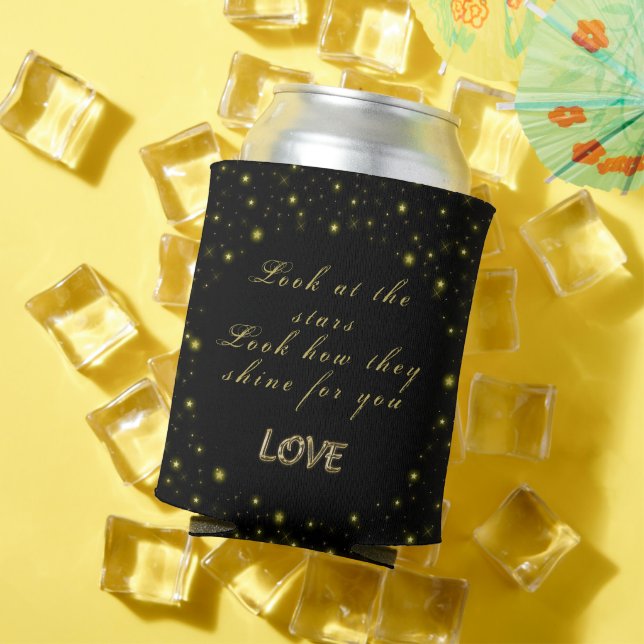 Personalised Gold and sparkles stars on black Can Cooler (In Situ Summer)