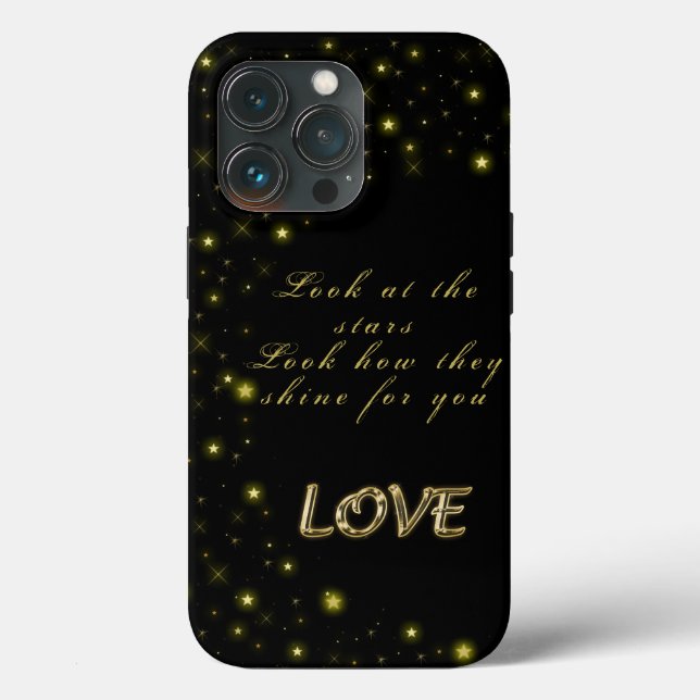 Personalised Gold and sparkles stars on black Case-Mate iPhone Case (Back)