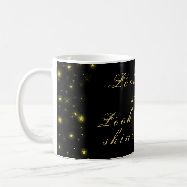 Personalised Gold and sparkles stars on black  Coffee Mug (Left)