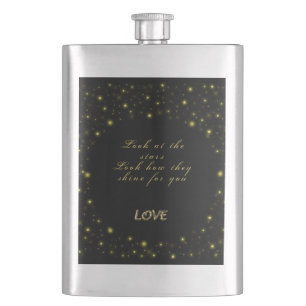 Personalised Gold and sparkles stars on black Hip Flask