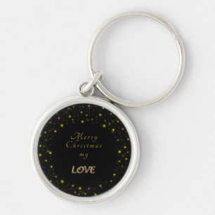 Personalised Gold and sparkles stars on black   Key Ring