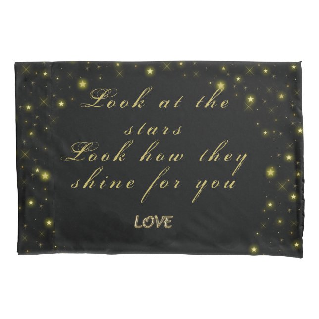 Personalised Gold and sparkles stars on black  Pillowcase (Front)