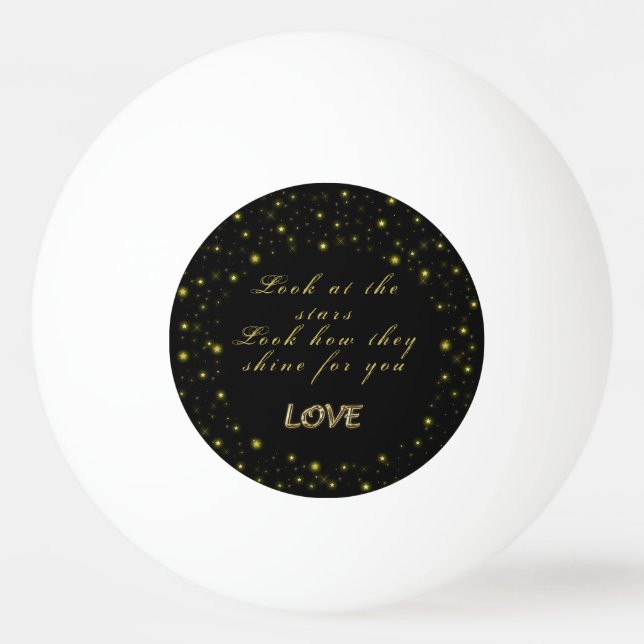 Personalised Gold and sparkles stars on black Ping Pong Ball (Front)