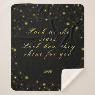 Personalised, Gold and sparkles stars on black Sherpa Blanket