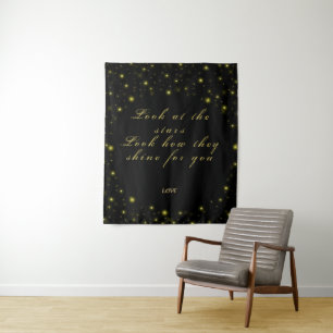 Personalised Gold and sparkles stars on black Tapestry