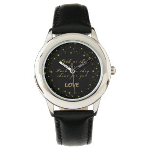 Personalised Gold and sparkles stars on black  Watch