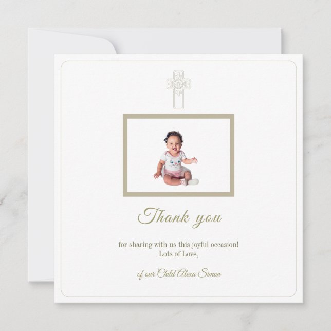 Personalised Gold and White First Holy Communion Thank You Card (Front)
