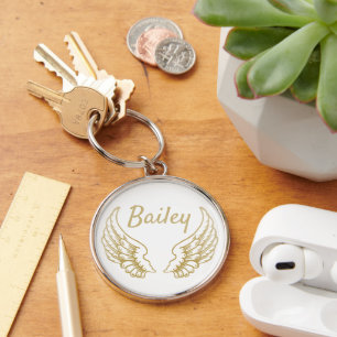 PERSONALISED GOLD ANGEL WINGS KEY RING