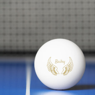 PERSONALISED GOLD ANGEL WINGS PING PONG BALL