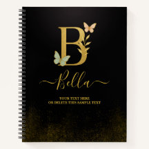 Personalised Gold B Notebook – Floral Monogram 