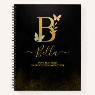 Personalised Gold B Notebook – Floral Monogram 
