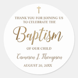 Personalised Gold Baby baptism thank you Classic Round Sticker