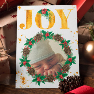 Personalised Gold Baby's First Christmas Photo Announcement