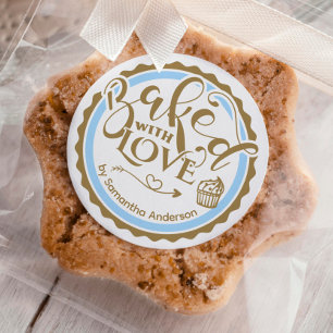 Personalised Gold Baked With Love Holiday Baking Classic Round Sticker