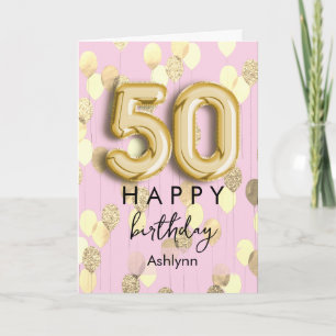Personalised Gold Balloons 50th Birthday Card