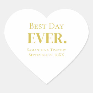 Personalised Gold Best Day Ever Wedding  Heart Sticker