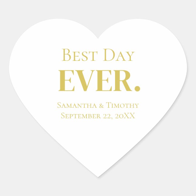Personalised Gold Best Day Ever Wedding  Heart Sticker (Front)