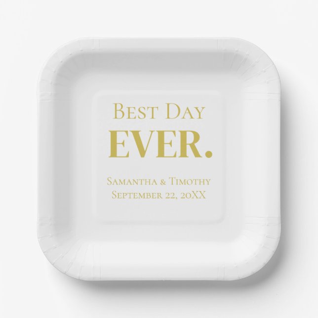Personalised Gold Best Day Ever Wedding  Paper Plate (Front)