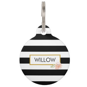 Personalised Gold Black and White Striped Pet Tag