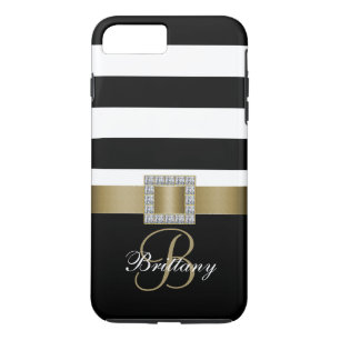 Personalised Gold, Black Bold Stripes Diamonds iPhone 8 Plus/7 Plus Case