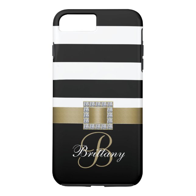 Personalised Gold, Black Bold Stripes Diamonds Case-Mate iPhone Case (Back)