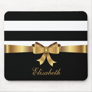 Personalised Gold, Black Bold Stripes Golden BOW Mouse Mat