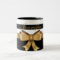Personalised Gold, Black Bold Stripes Golden BOW