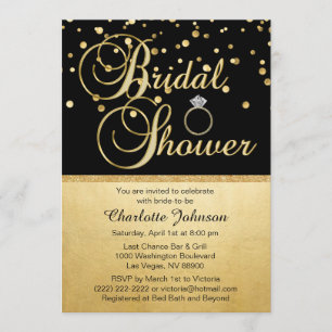 Personalised Gold Black Diamond Ring Bridal Shower Invitation